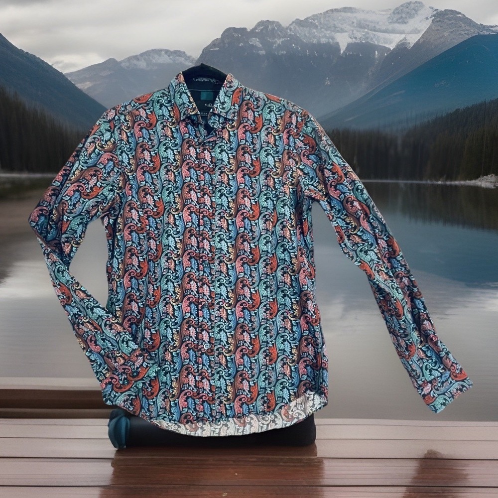 Eight X Shirt Mens Small Multicolor‎ Paisley Slim Fit Button Up Long Sleeve